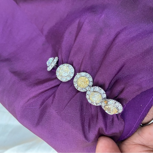 Jade Couture Cropped Purple Evening Jacket Diamanté Button Lined Cuffs. - Picture 3 of 4